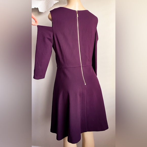 Eliza J Maroon Burgundy Skater Cold Shoulder Dress A-line Wedding Formal Flare - Picture 4 of 9